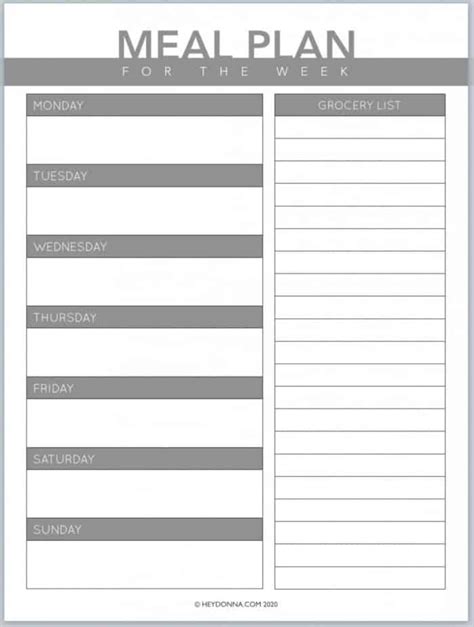 Printable Weekly Meal Plan Worksheets Hey Donna