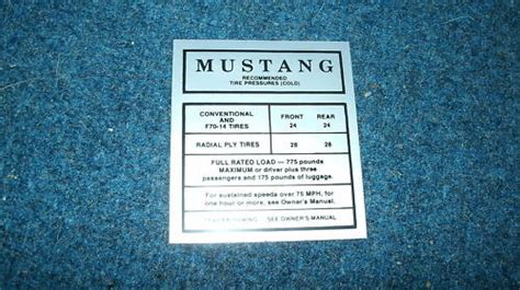 Ford Mustang Glove Box Tire Pressure Decal Ebay