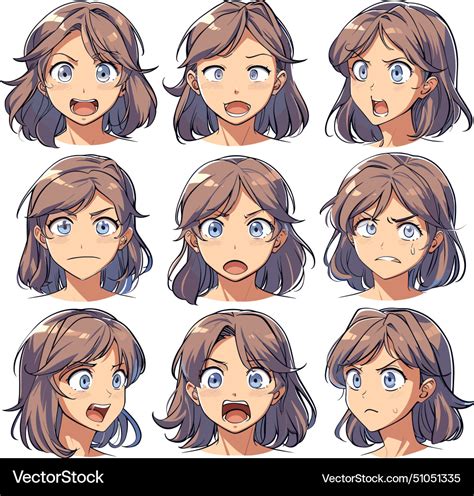 Anime girl face emotions manga woman cute Vector Image