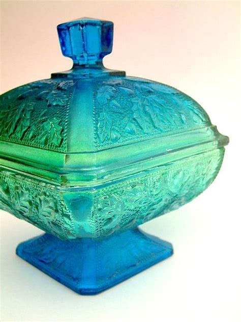 Vintage Aqua Blue Glass Candy Dish