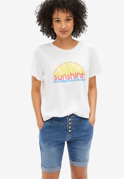 Sunshine Graphic Tee for Summer Outfits, White | Woman Within