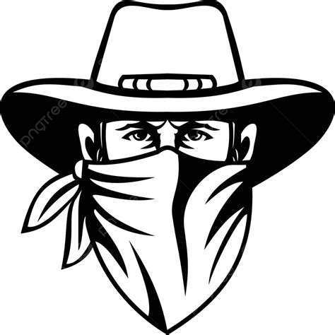 Masked Cowboy Robber Mascot In Black And White Vector Highwayman