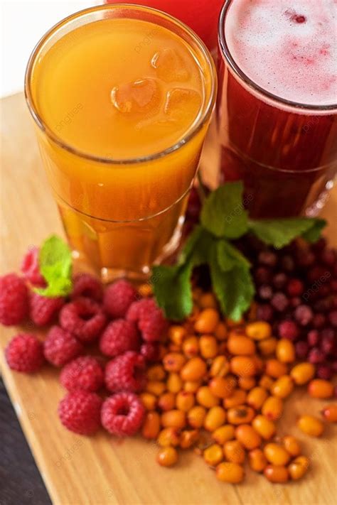 Bebida De Frutas Con Arándanos Frambuesas Y Espino Amarillo Conjunto De