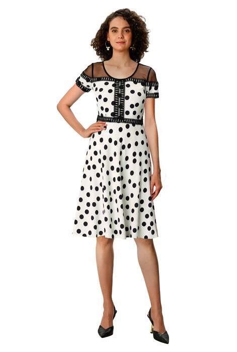 Shop Illusion Tulle Polka Dot Print Crepe Dress Eshakti