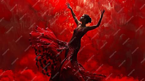 Premium Photo Flamenco Dancer In A Red Dress With Red Background