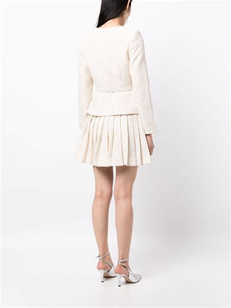 Self Portrait Pleated Metallic Bouclé Jacket Minidress White FARFETCH