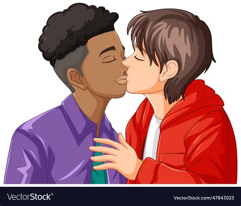 Interracial Gay Couple Kissing Cartoon Royalty Free Vector