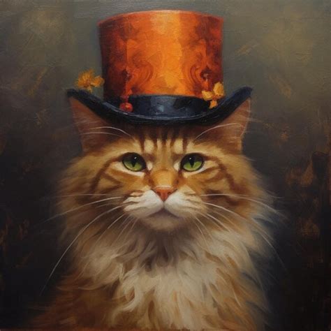 Premium AI Image | Painting of a cat wearing a top hat with a flowered ...