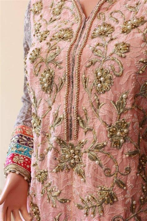 Embroidery Dabka Aari Pearl On Chikankari Embroidery Fashion Kurti