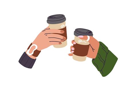 Premium Vector Hands Holding Takeaway Paper Cups With Coffee Takeout