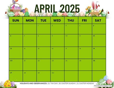 2025 April Calendar With Easter Egg Ideas - Maure Shirlee