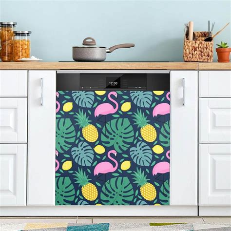 Hyjoy Flamingo Palm Leaves Dishwasher Magnet Cover For The Front Door