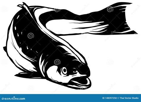 Hand Drawn Black And White Salmon Fish Stock Illustration