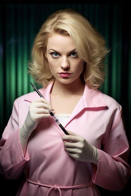 Premium Ai Image A Woman In Pink And Pink With A Syringe In Her Hand