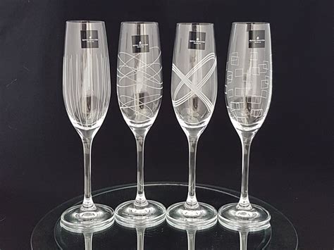 Vintage Royal Doulton Crystal Champagne Flutes Mixed Set Of 4 Etched