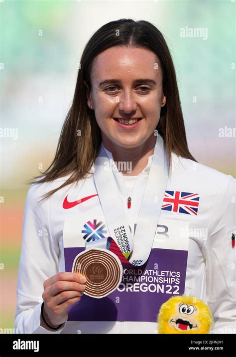 Great Britains Laura Muir With Her Bronze Medal Following The Womens