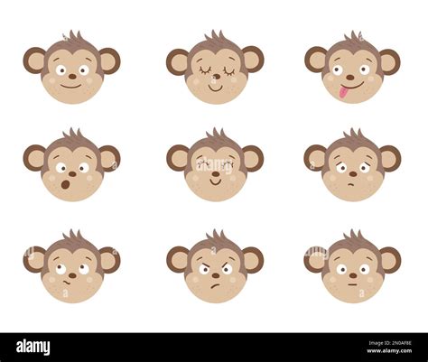 Visages de singe vecteur avec des émotions différentes Jeu d