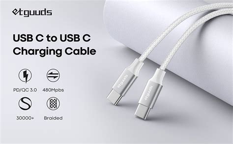 Etguuds White Usb C To Usb C Cable 6ft 2 Pack 60w Fast Charging