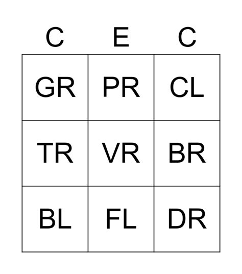 Bingo Encontro Consonantal Bingo Card