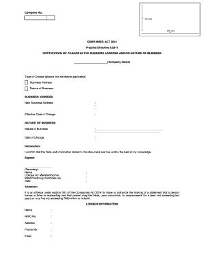 Fillable Online NOTIFICATION OF CHANGE IN THE BUSINESS ADDRESS AND OR