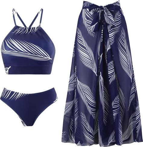 Coco Chic Piece Women S Retro High Waisted Bikini Set With Cover Up Beach Wrap Skirt Walmart