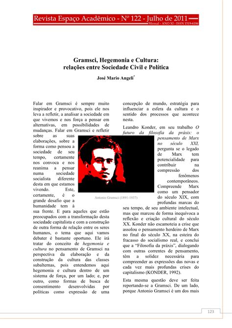 Pdf Gramsci Hegemonia E Cultura Rela Es Entre Sociedade Civil E