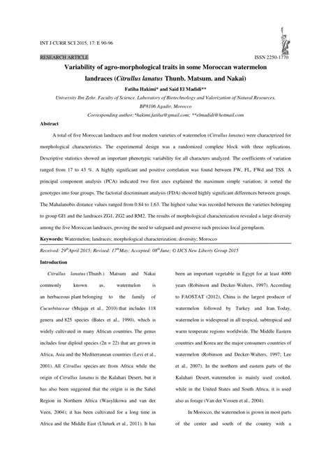 Pdf Variability Of Agro Morphological Traits In Some Moroccan