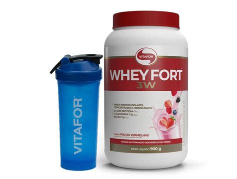 Whey Fort W G Frutas Vermelhas Coqueteleira Vitafor Whey