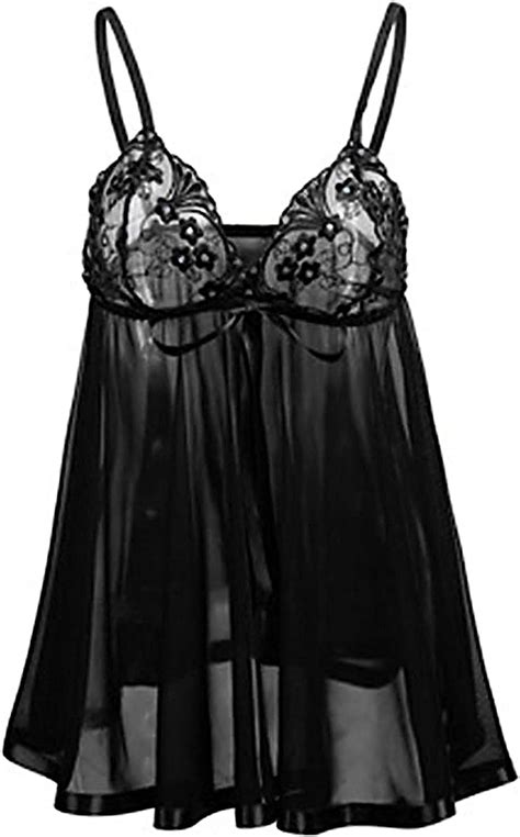 Buy Women Lace Exotic Sheer Nightdress Mesh Deep V See Through Babydoll Lingerie Sexy