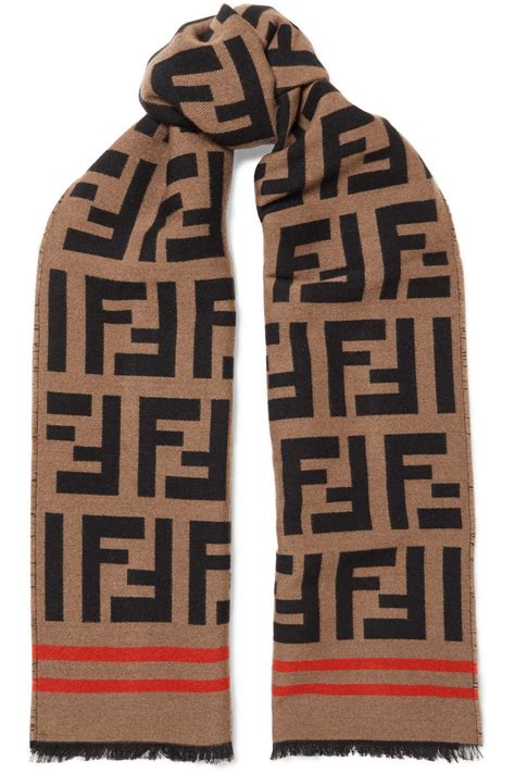 Fendi Wool And Silk Blend Jacquard Scarf In Brown Lyst