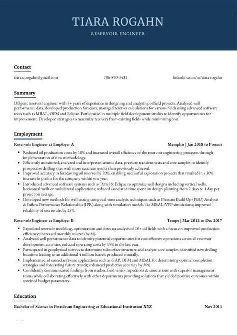 Reservoir Engineer Resume (CV) Example and Writing Guide