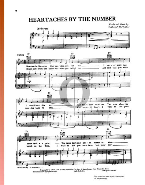 Heartaches By The Number Guy Mitchell Piano Sheet Music Oktav