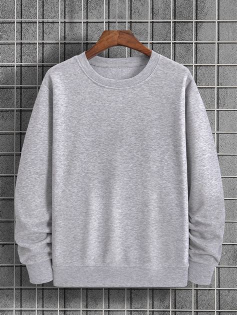 Grey Casual Collar Long Sleeve Fabric Plain Pullovers Embellished