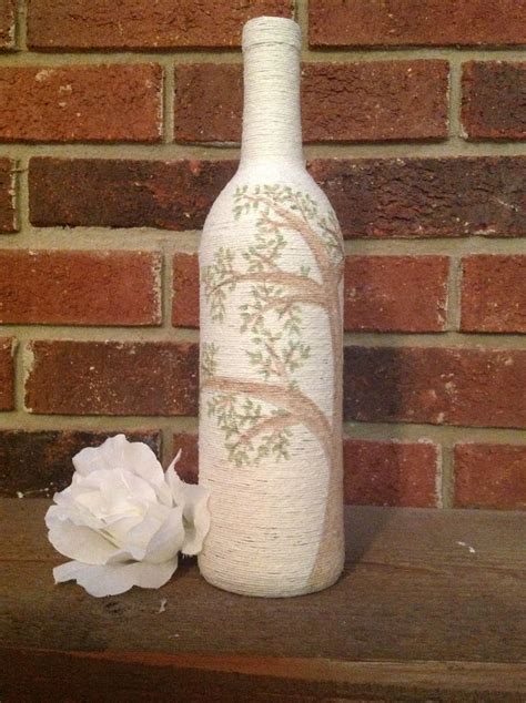 Upcycled Hand Twined Hand Painted And Designed Wine Bottle Vase By