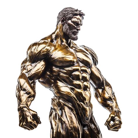 Golden Statue Of A Muscular Man Isolated On Transparent Background