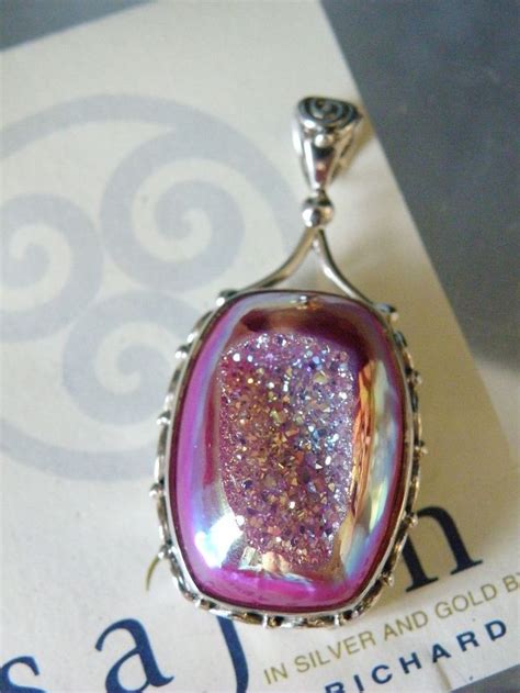 NEW SAJEN STERLING SILVER 925 IRIDESCENT DRUZY QUARTZ PENDANT W CARD