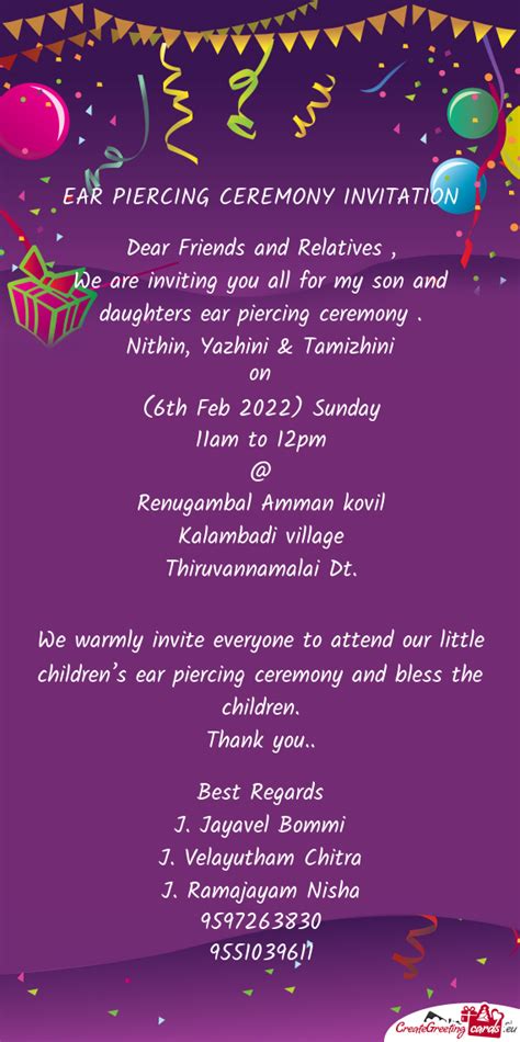 We Are Inviting You All For My Son And Daughters Ear Piercing Ceremony