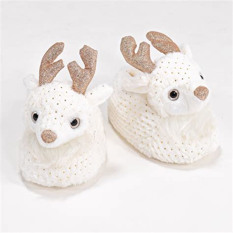 Kids Reindeer Slippers Size 10 3 Cream Big Bertha Original Uk