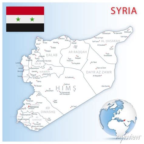 Detailed Syria Administrative Map With Country Flag And Location