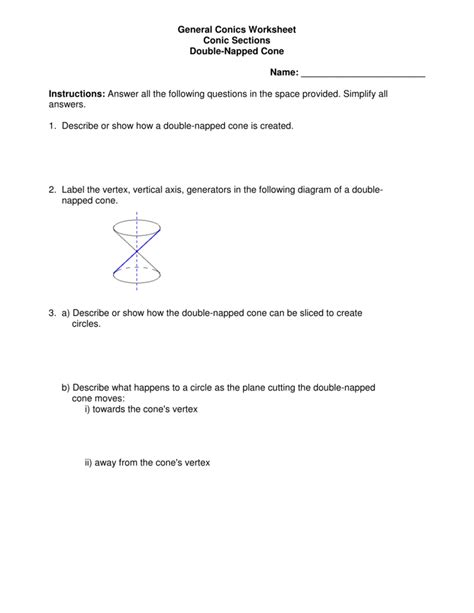 Conics Parabola Worksheet Classifying Conic Sections Worksheet For 10th 11th Grade Lesson