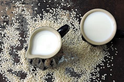 Premium Photo Sesame Milk In A Jug Vegan Drinks