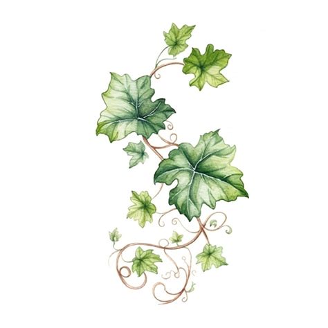 Premium Photo | A watercolor drawing of a vine with green leaves.