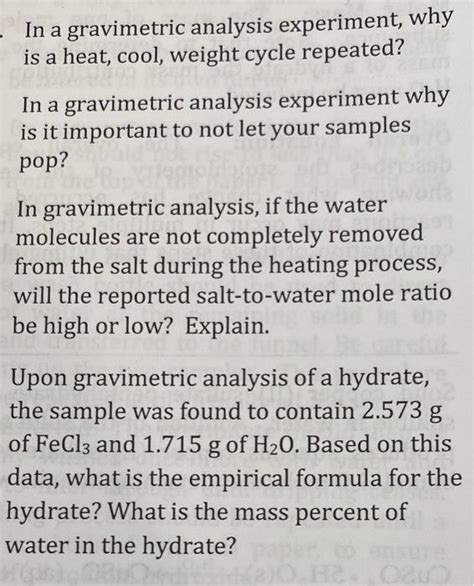 Solved In A Gravimetric Analysis Experiment Why Is A Heat Chegg