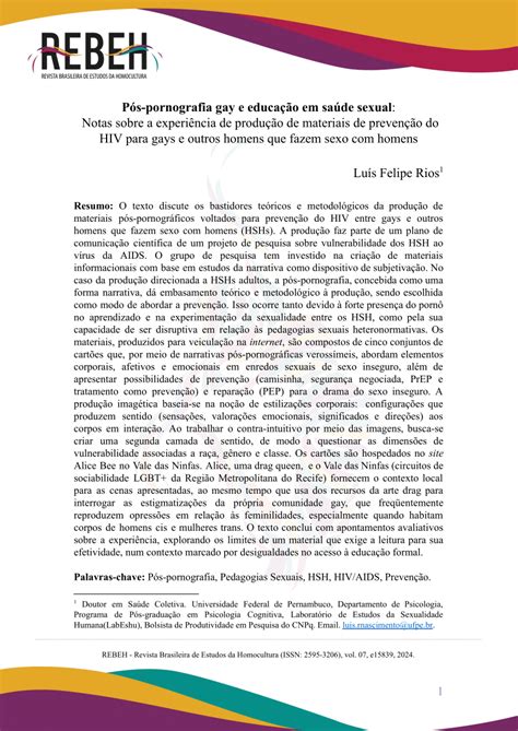 PDF Pós pornografia gay e educação em saúde sexual Notas sobre a experiência de produção de