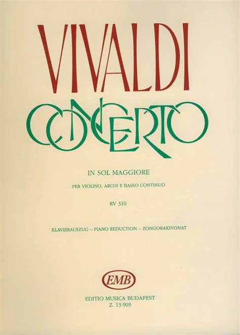 Concerto In Sol Maggiore Op 3 3 RV 310 De Antonio Vivaldi Acheter