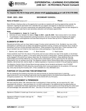 Fillable Online Consent Form For Experiential Learning Excursions