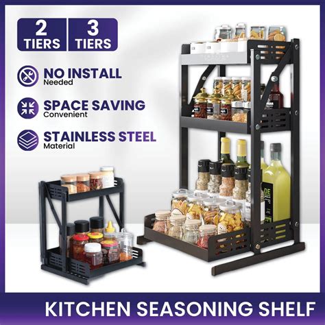 Foldable Seasoning Rack Kitchen Organizer Rack Stainless Steel Spice