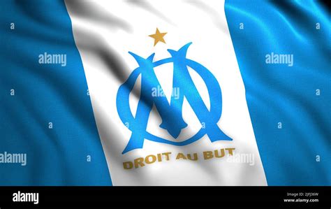 Waving flag with Olympique de Marseille football club logo. Motion ...