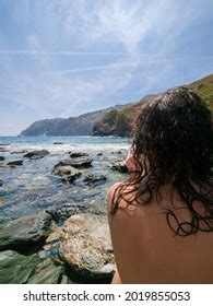 Naked Woman Behind Looking Horizon Cove Stock Photo 2019855053