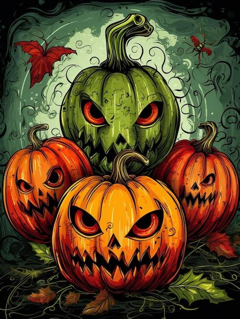 Premium Ai Image Grunge Halloween Background With Pumpkins And Spiders